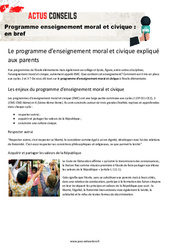 Programme enseignement moral et civique : en bref - PDF à imprimer