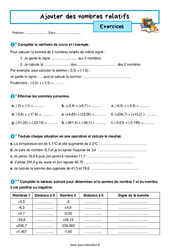 Ajouter des nombres relatifs – 5ème – Exercices avec les corrigés - PDF à imprimer