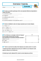 Expression littérale – 5ème – Exercices avec les corrigés - PDF à imprimer