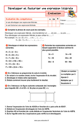 Développer et factoriser une expression littérale  – 5ème – Evaluation avec la correction - PDF à imprimer