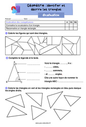 Identifier et décrire les triangles – Évaluation pour le ce1 - PDF à imprimer