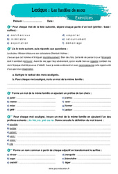 Les familles de mots – 5ème – Exercices avec les corrigés - PDF à imprimer
