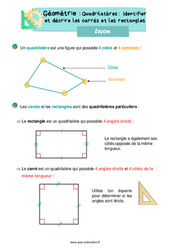 Identifier et décrire les carrés et les rectangles – Leçon sur les quadrilatères au ce1 - PDF gratuit à imprimer