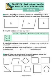 Identifier et décrire les carrés et les rectangles – Exercices sur les quadrilatères au ce1 - PDF à imprimer