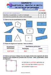 Identifier et décrire les carrés et les rectangles – Évaluation sur les quadrilatères au ce1 - PDF à imprimer
