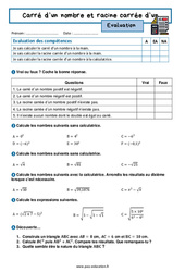 Carré d'un nombre et racine carrée d'un nombre – 4ème – Evaluation avec la correction - PDF à imprimer