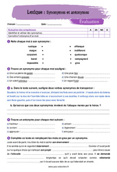 Synonymes et antonymes – 5ème – Evaluation avec la correction - PDF à imprimer