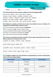 Les niveaux de la langue – 5ème – Exercices avec les corrigés - PDF à imprimer