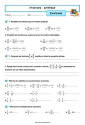 Synthèse sur les fractions – 5ème – Exercices avec les corrigés - PDF à imprimer