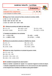Synthèse sur les nombres relatifs – 5ème – Evaluation avec la correction - PDF à imprimer