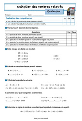Multiplier des nombres relatifs – 4ème – Evaluation avec la correction - PDF à imprimer