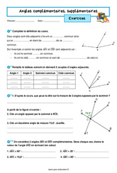 Angles complémentaires, supplémentaires – 5ème – Exercices avec les corrigés - PDF à imprimer
