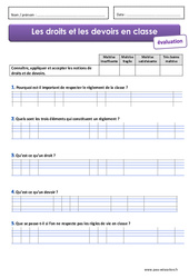 Droits et devoirs en classe - Cm1 - Cm2 - Evaluation - PDF à imprimer