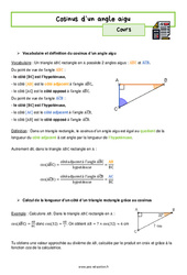 Cosinus d’un angle aigu – 4ème – Séquence complète - PDF à imprimer