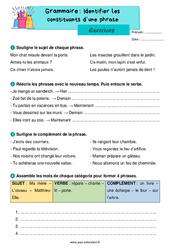 Identifier les constituants d’une phrase - Exercices de grammaire pour le ce1 - PDF à imprimer