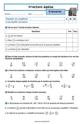 Fractions égales – 4ème – Evaluation avec la correction - PDF à imprimer
