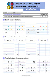 Soustraction posée avec retenue (méthode par cassage) au Ce1 – Évaluation - PDF à imprimer