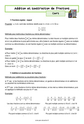 Addition et soustraction de fractions – 4ème – Séquence complète - PDF à imprimer