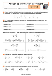 Addition et soustraction de fractions – 4ème – Exercices avec les corrigés - PDF à imprimer