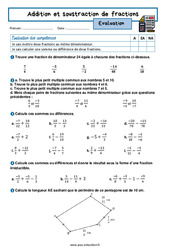 Addition et soustraction de fractions – 4ème – Evaluation avec la correction - PDF à imprimer