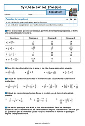 Synthèse sur les fractions – 4ème – Evaluation avec la correction - PDF à imprimer