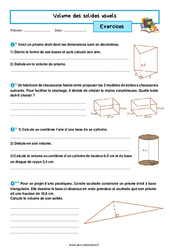 Volume des solides usuels – 5ème – Exercices avec les corrigés - PDF à imprimer