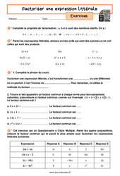 Factoriser une expression littérale – 4ème – Exercices avec les corrigés - PDF à imprimer