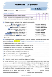 Les pronoms (personnels, possessifs, adverbial, numéral, ...) – 4ème – Evaluation avec la correction - PDF à imprimer