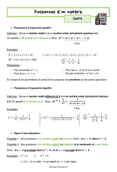 Puissances de nombres relatifs – 4ème – Séquence complète - PDF à imprimer