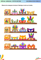 Masques de carnaval – Discrimination visuelle - PS – Maternelle - PDF à imprimer