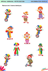 3 clowns – Discrimination visuelle - PS – Maternelle - PDF à imprimer