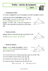 Calcul de longueur (Théorème de Thalès) – 4ème – Séquence complète - PDF à imprimer