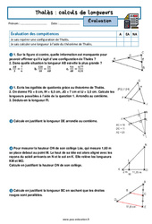 Calcul de longueur (Théorème de Thalès) – 4ème – Evaluation avec la correction - PDF à imprimer