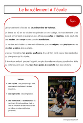 Le harcèlement à l’école - Cm1 - Cm2 - Leçon - EMC - PDF gratuit à imprimer