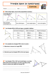 Triangles égaux (ou isométriques) – 4ème – Exercices avec les corrigés - PDF à imprimer