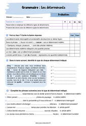 Les déterminants (possessif, interrogatif, exclamatif, numéral , indéfini) – 4ème – Evaluation avec la correction - PDF à imprimer