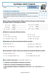 Synthèse calcul littéral – 4ème – Evaluation avec la correction - PDF à imprimer