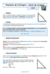 Calcul de longueur - Théorème de Pythagore – 3ème – Séquence complète - PDF à imprimer
