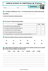 Nombres premiers et simplification de fractions – 3ème – Exercices avec les corrigés - PDF à imprimer