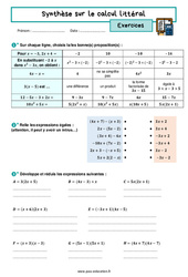 Synthèse calcul littéral – 3ème – Exercices avec les corrigés - PDF à imprimer