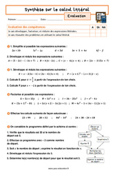 Synthèse calcul littéral – 3ème – Evaluation avec la correction - PDF à imprimer
