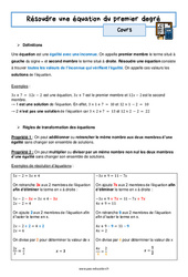 Résoudre une équation du premier degré – 3ème – Séquence complète - PDF à imprimer