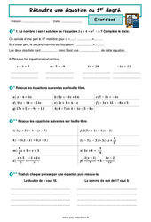 Résoudre une équation du premier degré – 3ème – Exercices avec les corrigés - PDF à imprimer