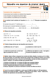 Résoudre une équation du premier degré – 3ème – Evaluation avec la correction - PDF à imprimer