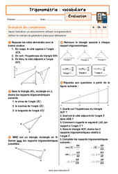 Trigonométrie : vocabulaire – 3ème – Evaluation avec la correction - PDF à imprimer