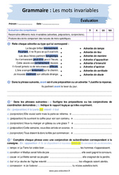 Les mots invariables – 4ème – Evaluation avec la correction - PDF à imprimer