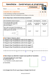 Constructions et propriétés – 3ème – Evaluation avec la correction sur l'homothétie - PDF à imprimer