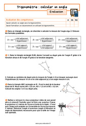 Calculer un angle – 3ème – Evaluation avec la correction sur la trigonométrie - PDF à imprimer