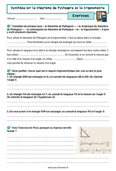 Synthèse sur le théorème de Pythagore et la trigonométrie – 3ème – Exercices avec les corrigés - PDF à imprimer