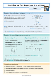 Équations & problèmes (Synthèse) – 3ème – Séquence complète - PDF à imprimer